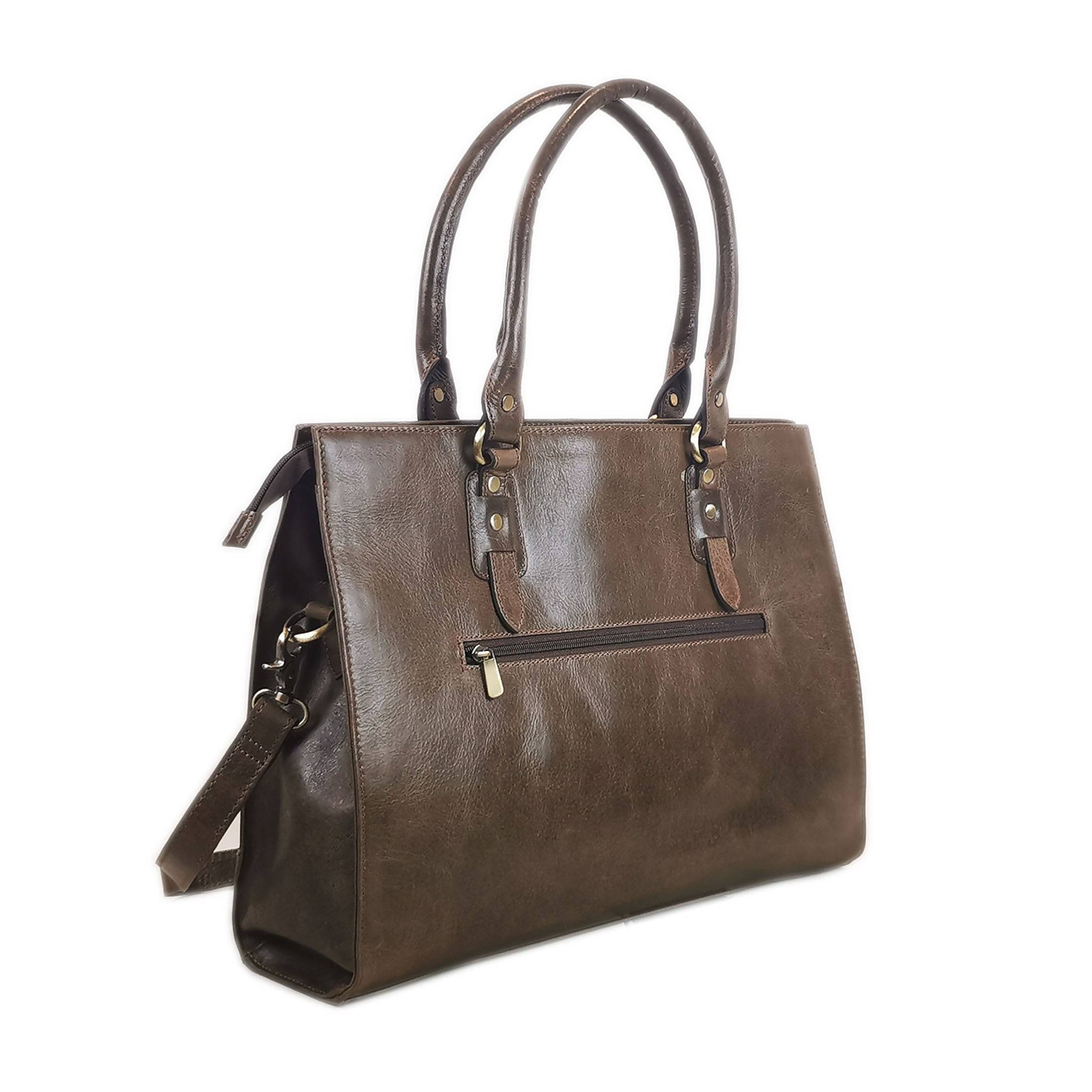The Signature 17" Leather Laptop Bag, Oakwood - Image 5