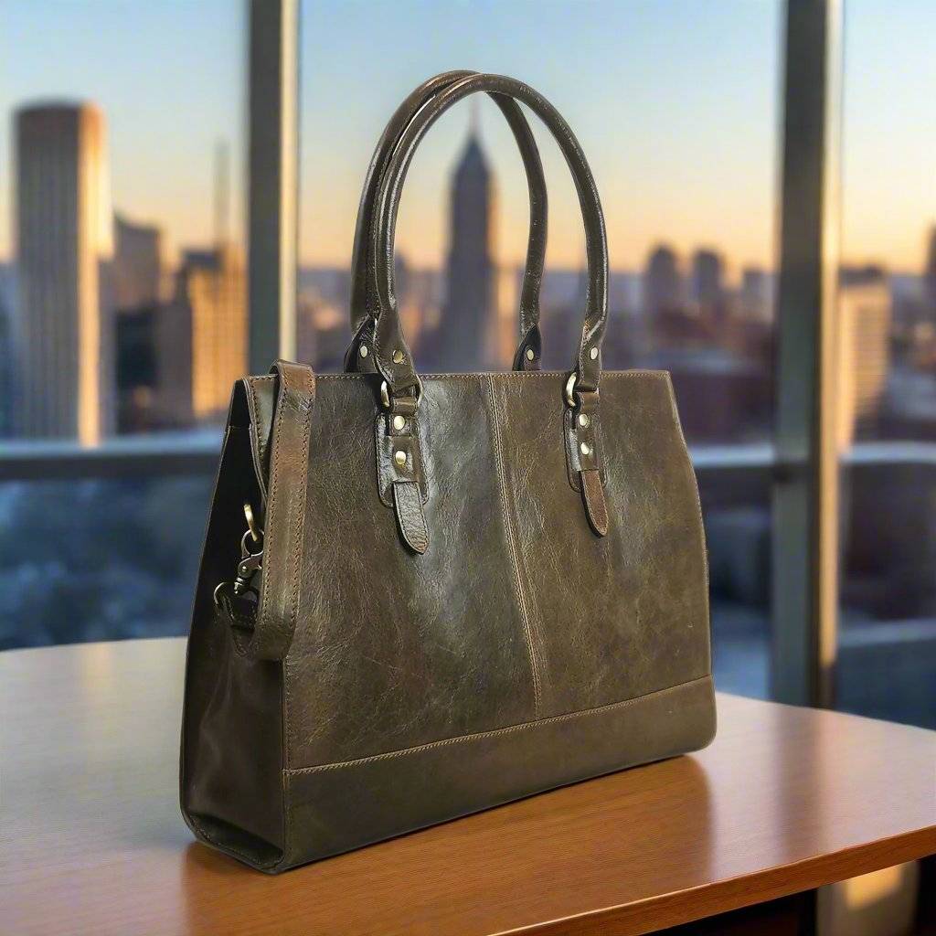The Signature 17" Leather Laptop Bag, Oakwood - Image 3