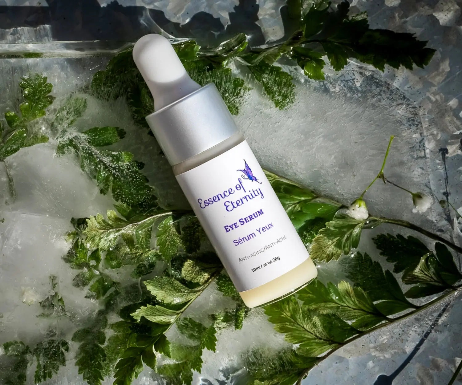 Essence of Eternity Eye Serum with hyaluronic acid, retinol, collagen, and botanical oils for reducing puffiness and fine lines
