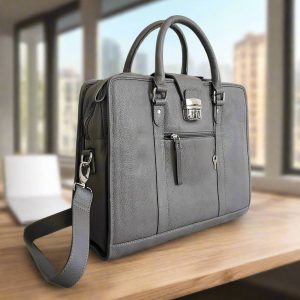 Alternative view of Leather Briefcase, Grey