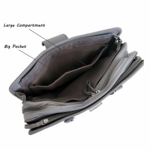Leather Briefcase, Grey - Image 4