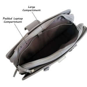 Leather Briefcase, Grey - Image 5