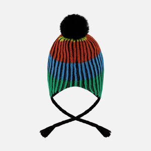 Lined Peruvian Knit Winter Hat With Pompom Multicolor - Image 3