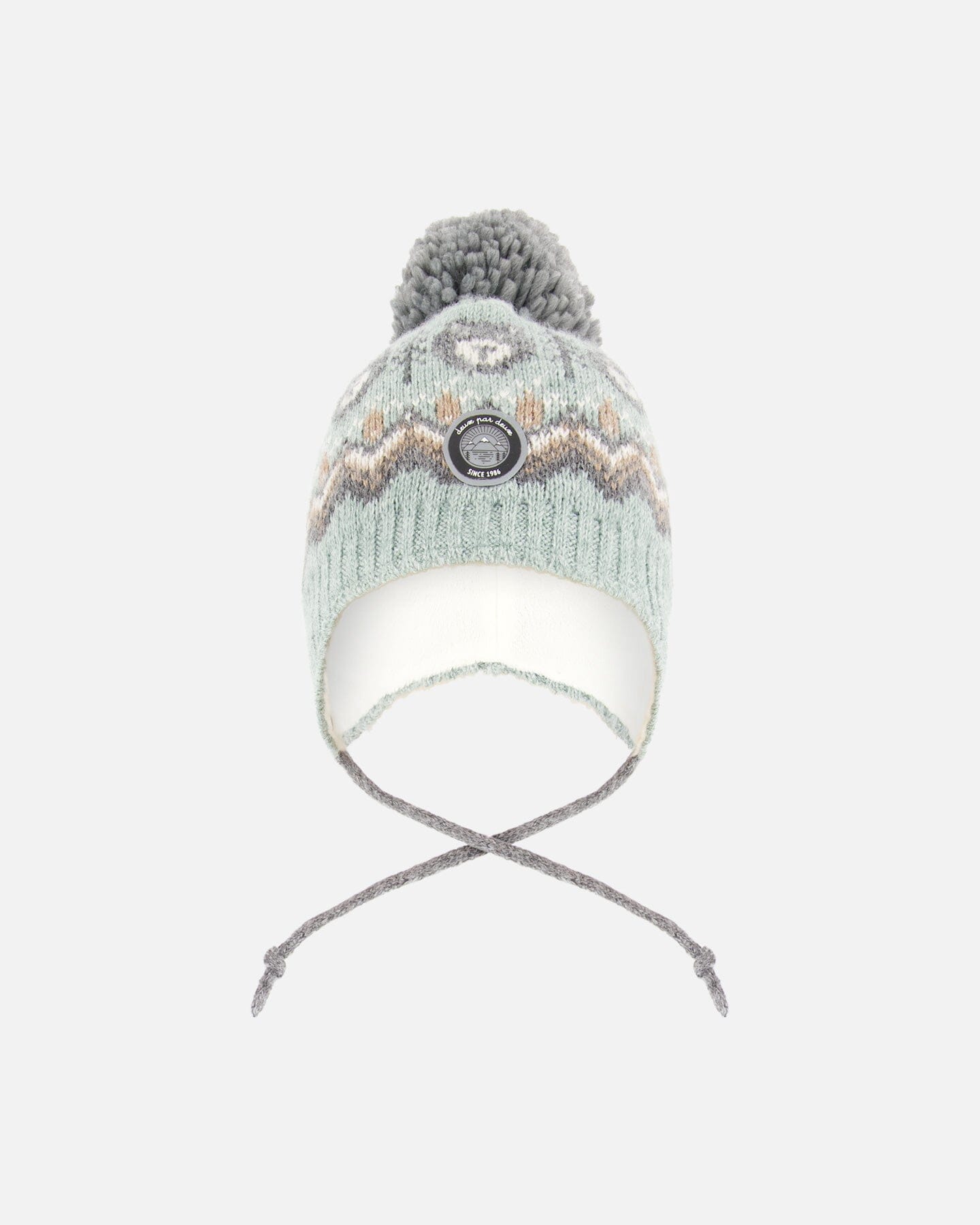 Lined Peruvian Knit Pompom Hat Gray And Sage - Image 7