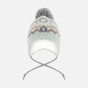 Lined Peruvian Knit Pompom Hat Gray And Sage