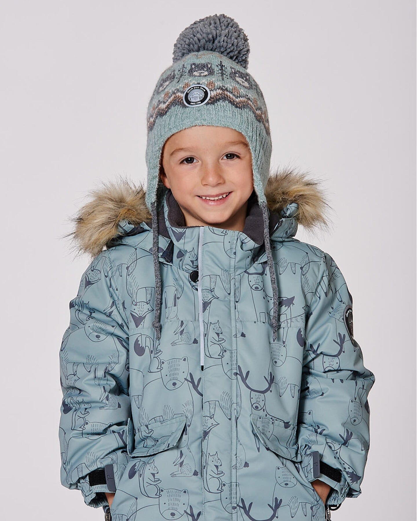 Lined Peruvian Knit Pompom Hat Gray And Sage - Image 2