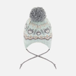 Lined Peruvian Knit Pompom Hat Gray And Sage - Image 3