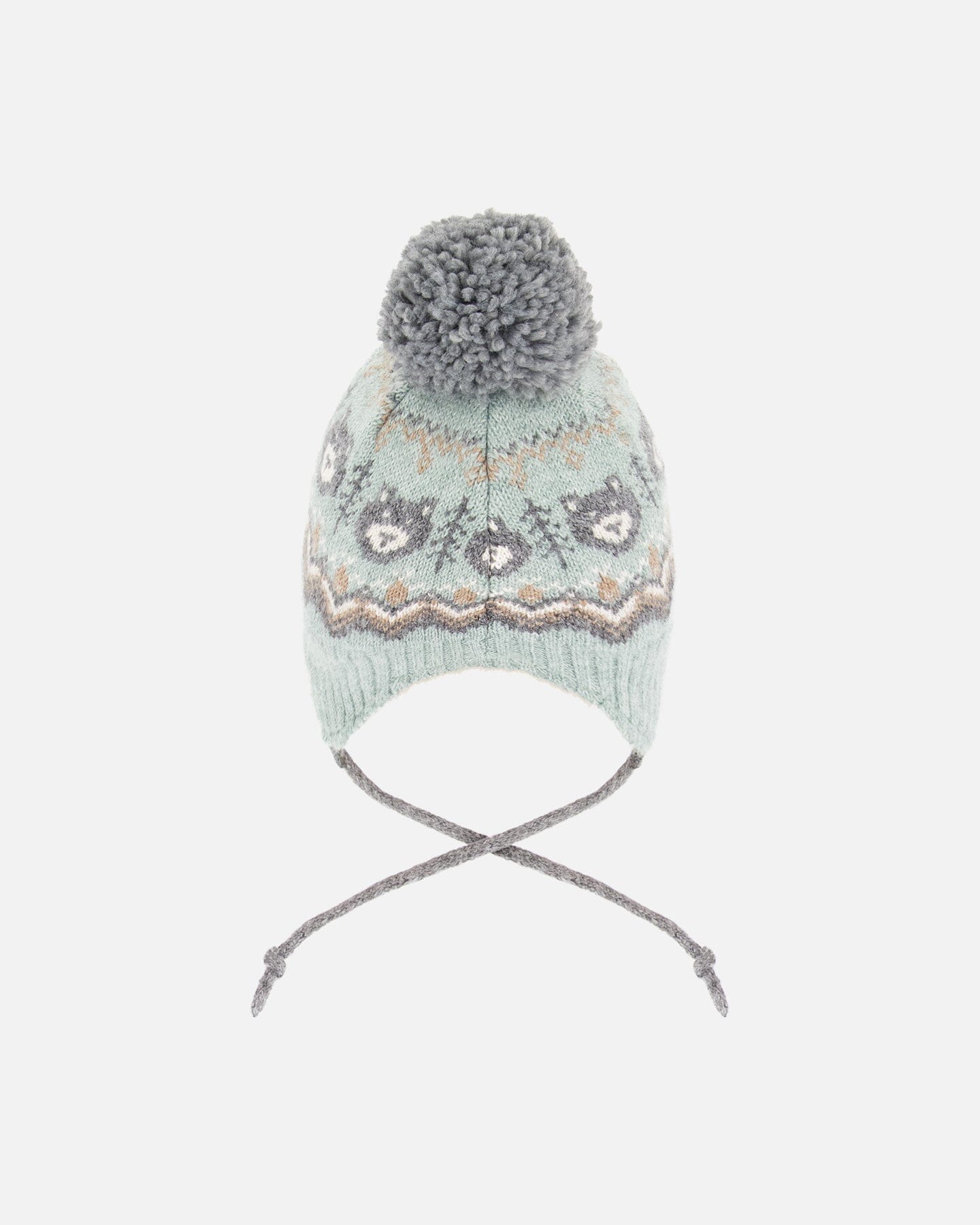 Lined Peruvian Knit Pompom Hat Gray And Sage - Image 3