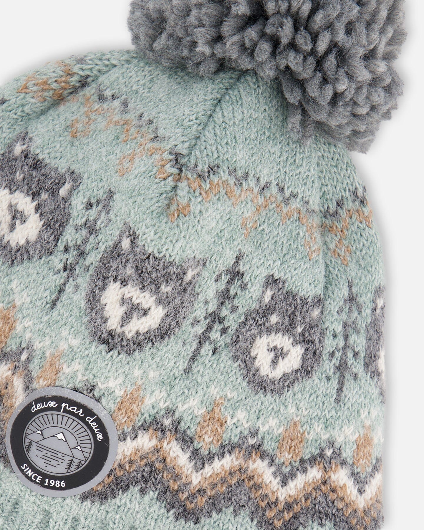Lined Peruvian Knit Pompom Hat Gray And Sage - Image 4