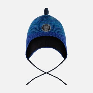 Lined Dino Peruvian Knit Winter Hat With Pompom Blue - Image 9