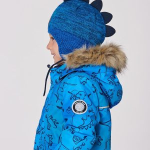 Lined Dino Peruvian Knit Winter Hat With Pompom Blue - Image 3