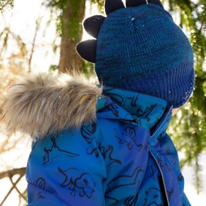 Lined Dino Peruvian Knit Winter Hat With Pompom Blue - Image 2