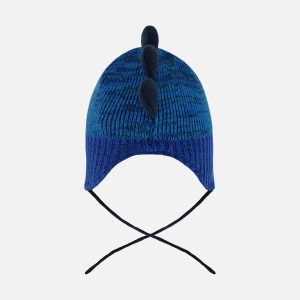 Lined Dino Peruvian Knit Winter Hat With Pompom Blue - Image 4