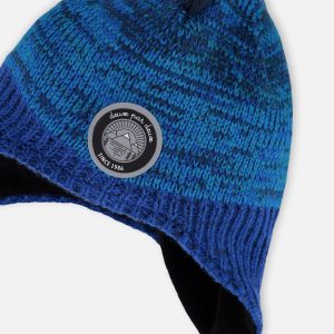 Lined Dino Peruvian Knit Winter Hat With Pompom Blue - Image 5