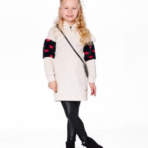 Hooded Glittering French Terry Dress Beige With Heart Bag - Image 2
