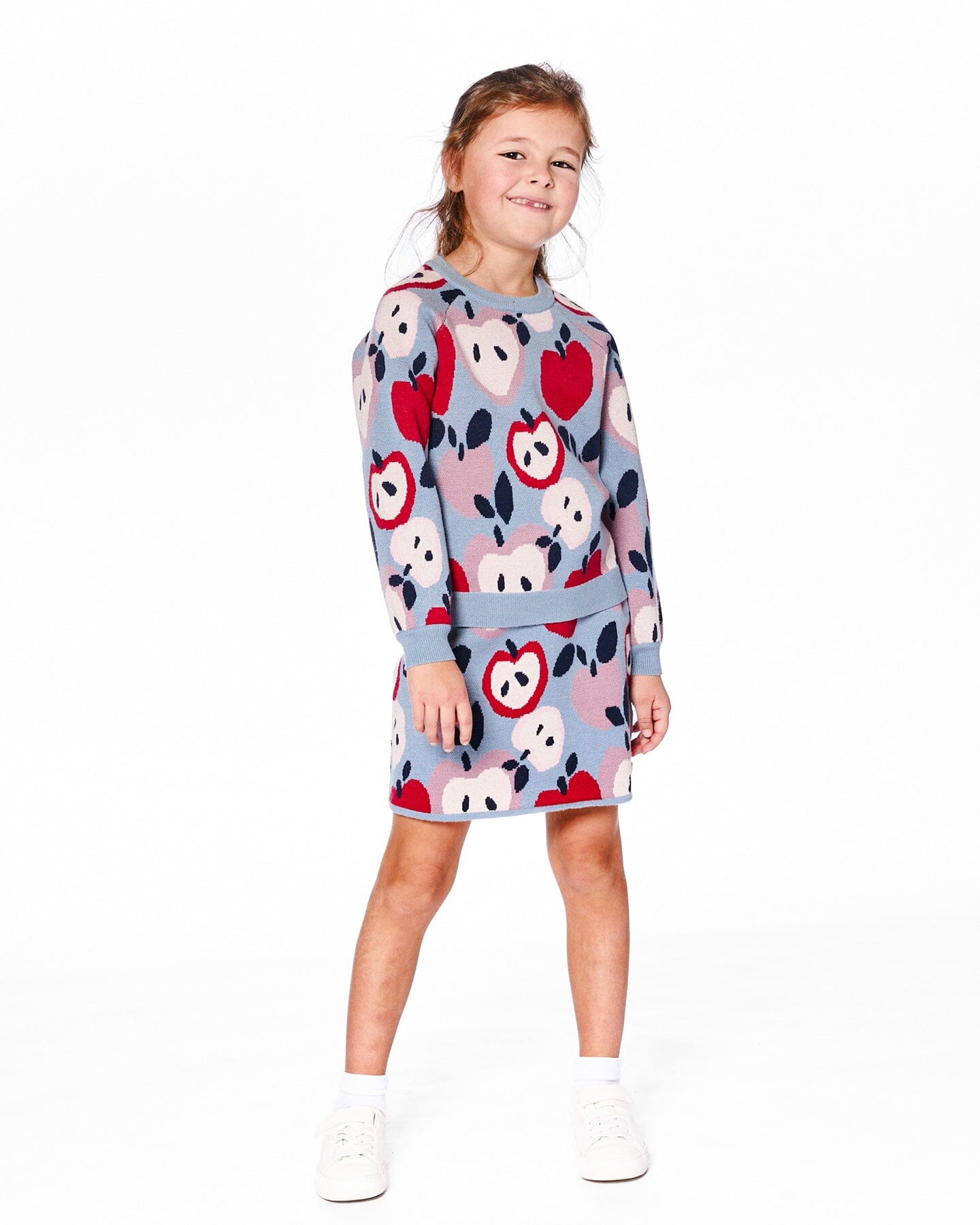 Knit Skirt Blue And Red With Apple Heart Jacquard - Image 2