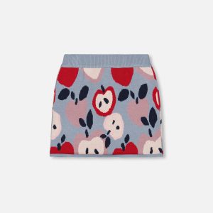 Knit Skirt Blue And Red With Apple Heart Jacquard - Image 3