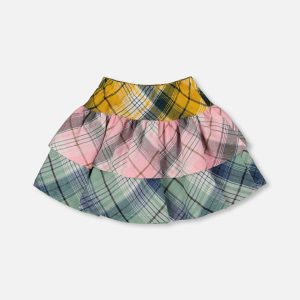 Two-Tiered Flannel Skirt Green Pink And Yellow - Image 3