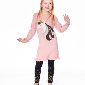 Alternative view of Knitted Dress Dusty Pink With Unicorn Intarsia