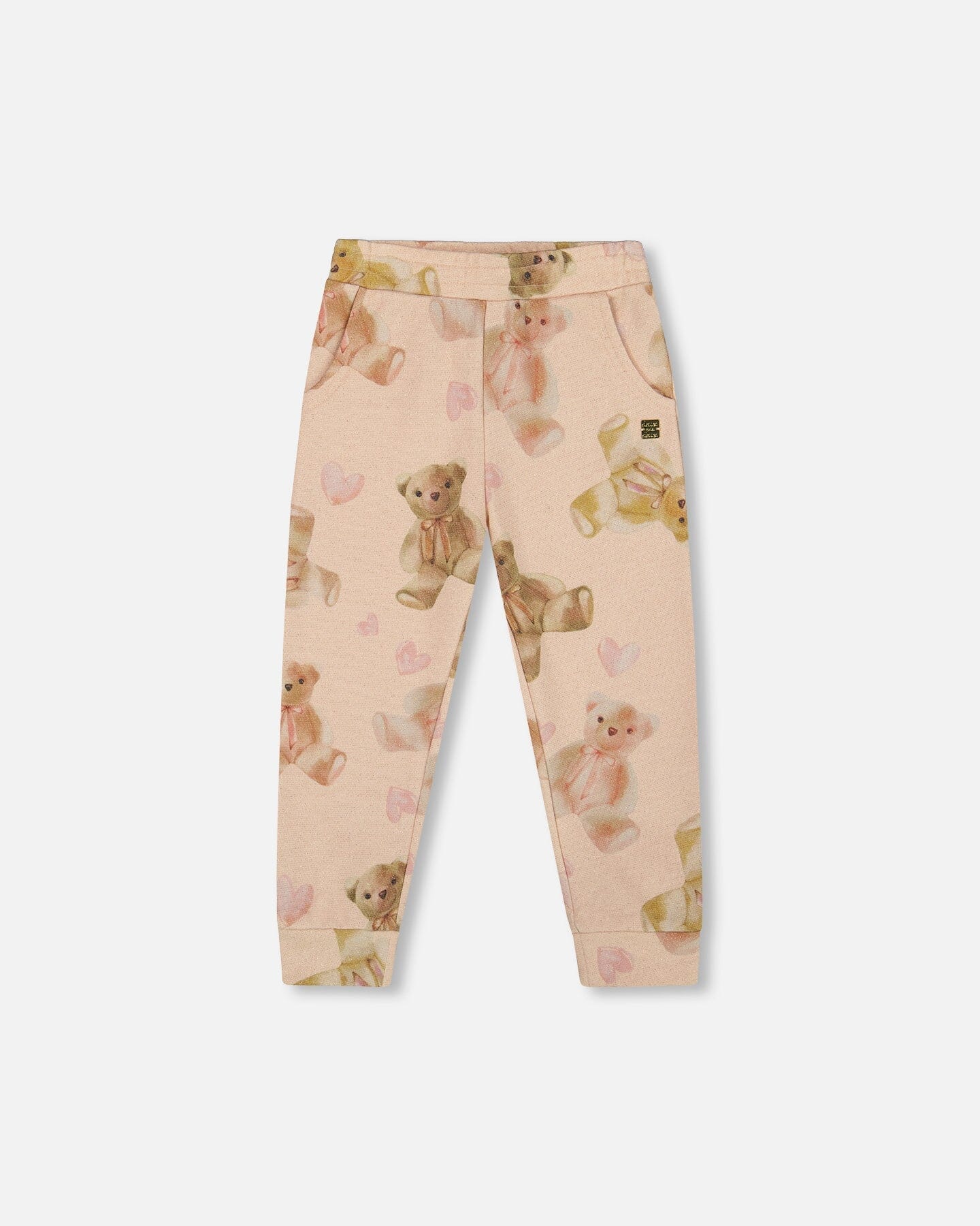 Glittering French Terry Sweatpants Beige Teddy Bear Print - Image 9