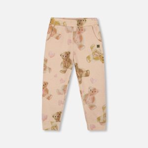 Glittering French Terry Sweatpants Beige Teddy Bear Print - Image 13