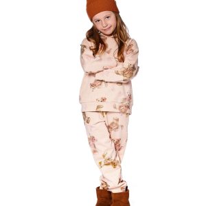 Glittering French Terry Sweatpants Beige Teddy Bear Print - Image 2