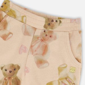 Glittering French Terry Sweatpants Beige Teddy Bear Print - Image 4
