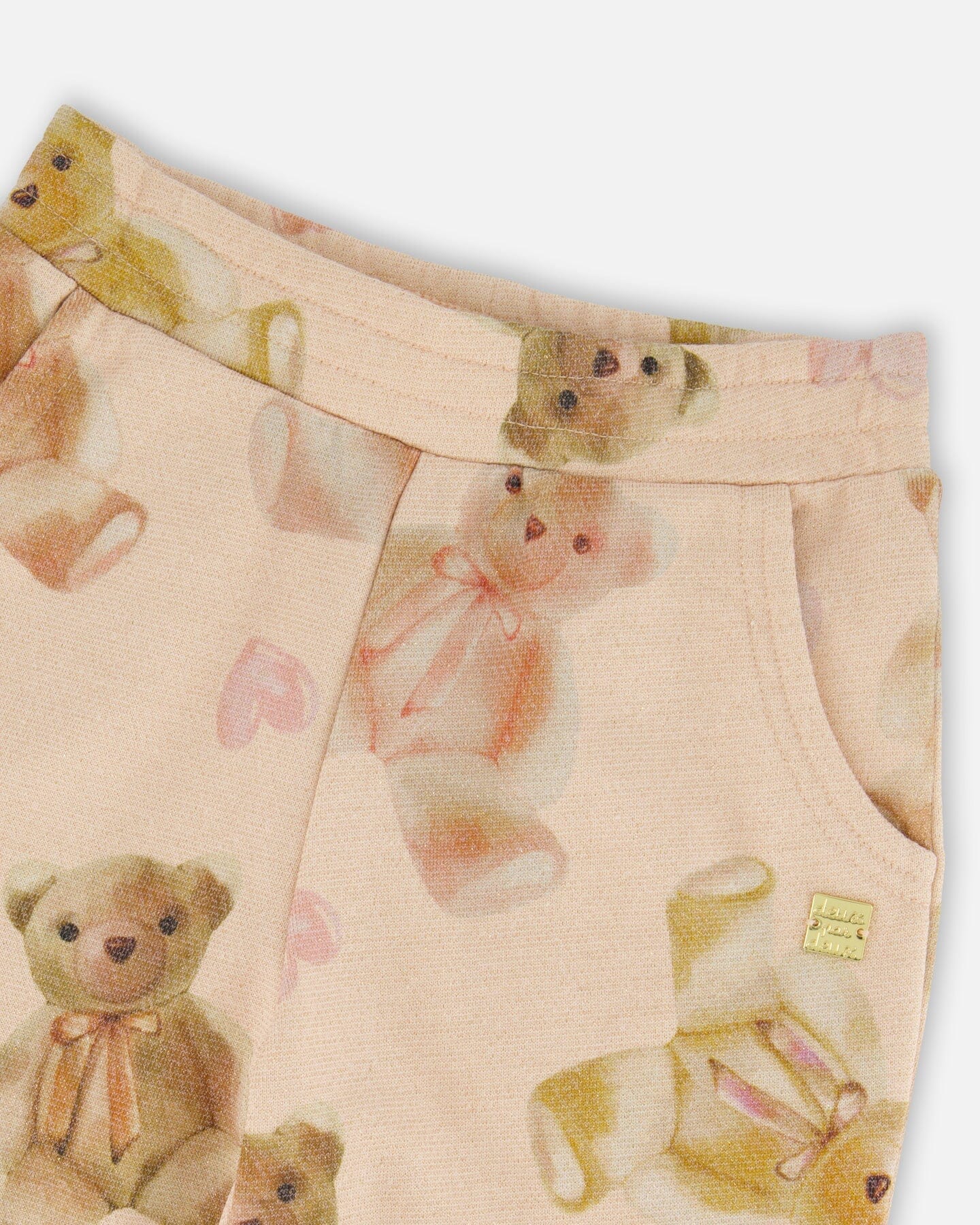 Glittering French Terry Sweatpants Beige Teddy Bear Print - Image 4