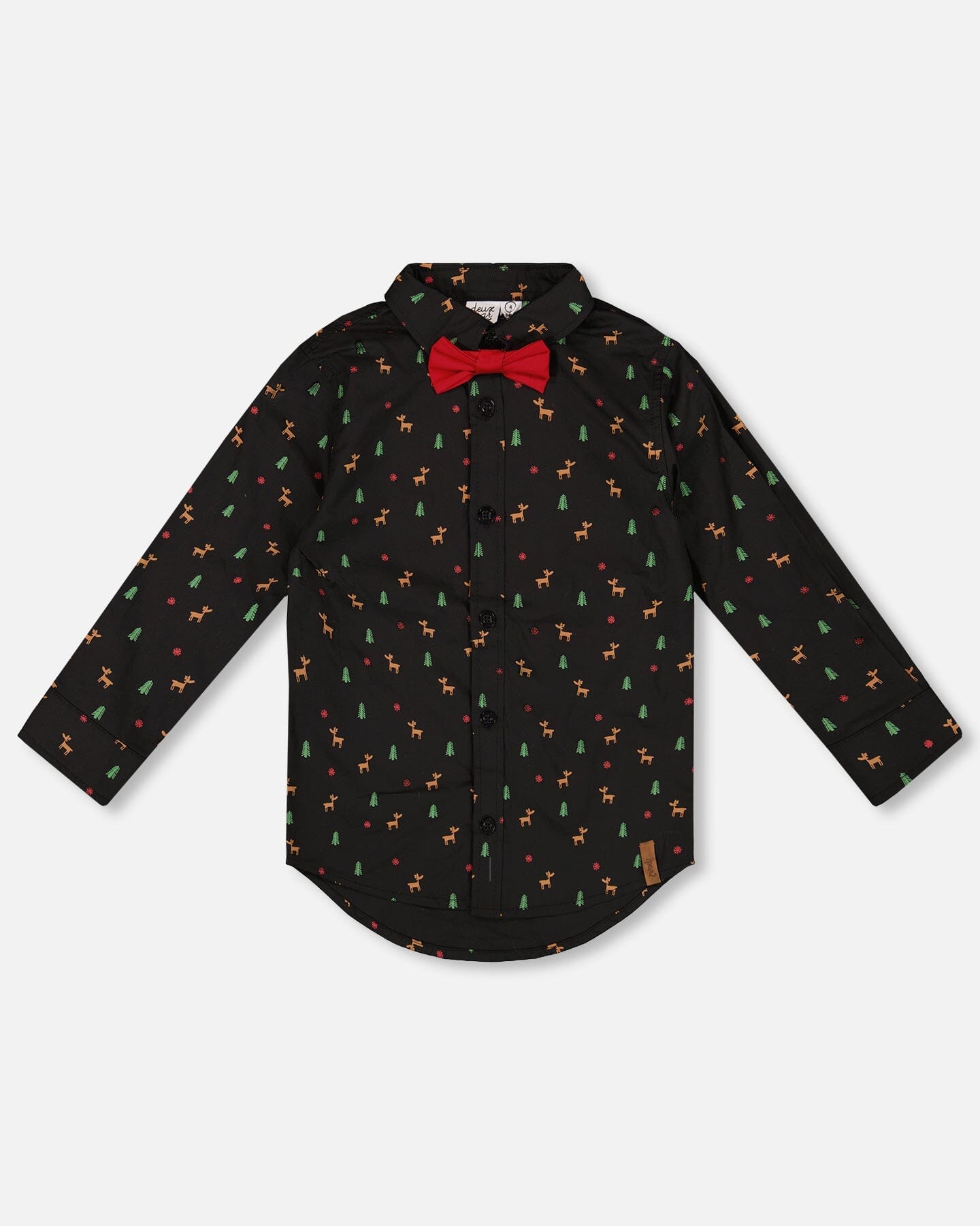 Printed Poplin Shirt Black And Multicolor With Bow Tie - Image 12