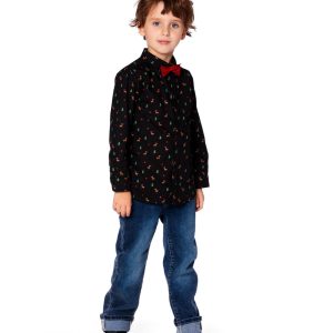 Alternative view of Printed Poplin Shirt Black And Multicolor With Bow Tie