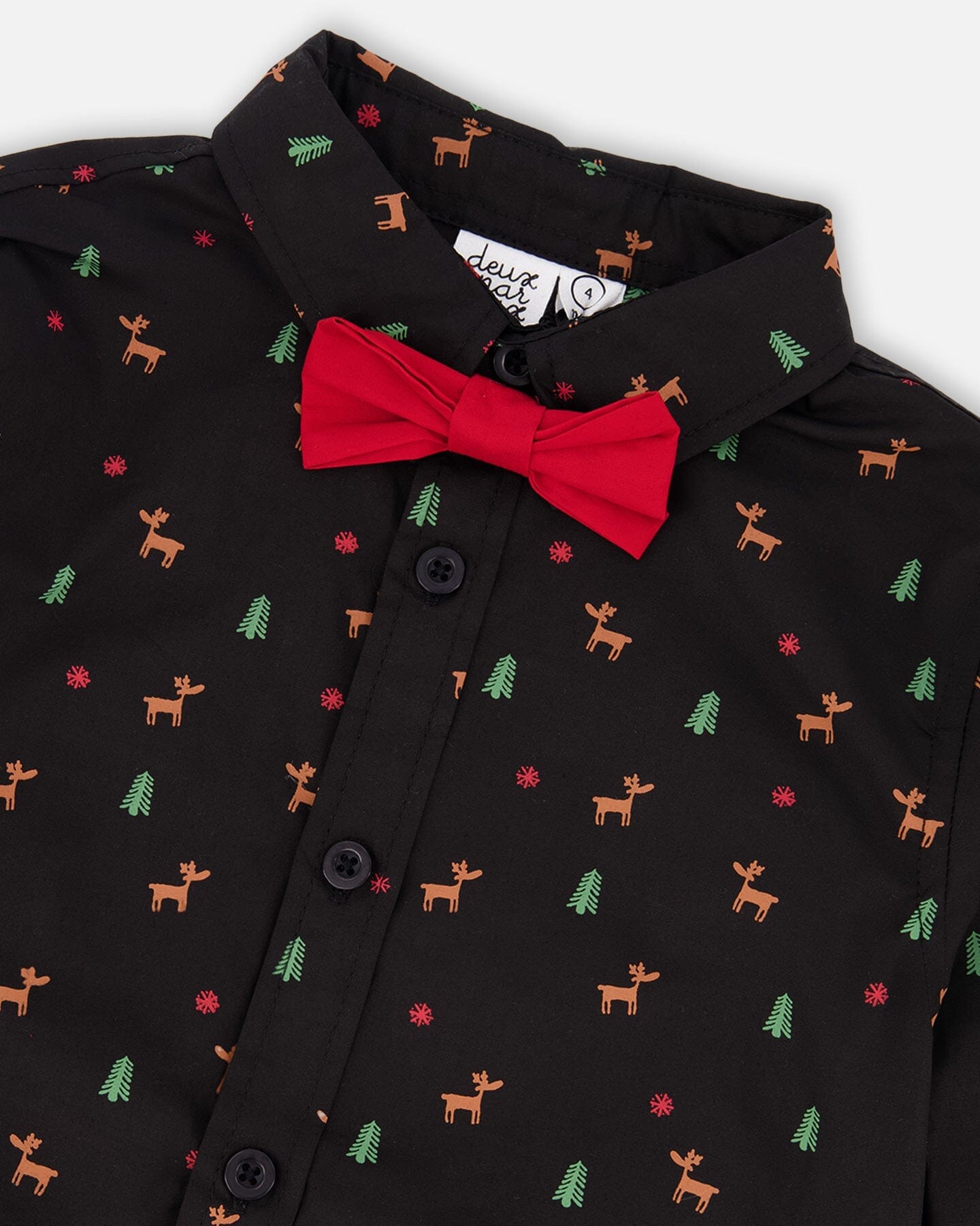Printed Poplin Shirt Black And Multicolor With Bow Tie - Image 4