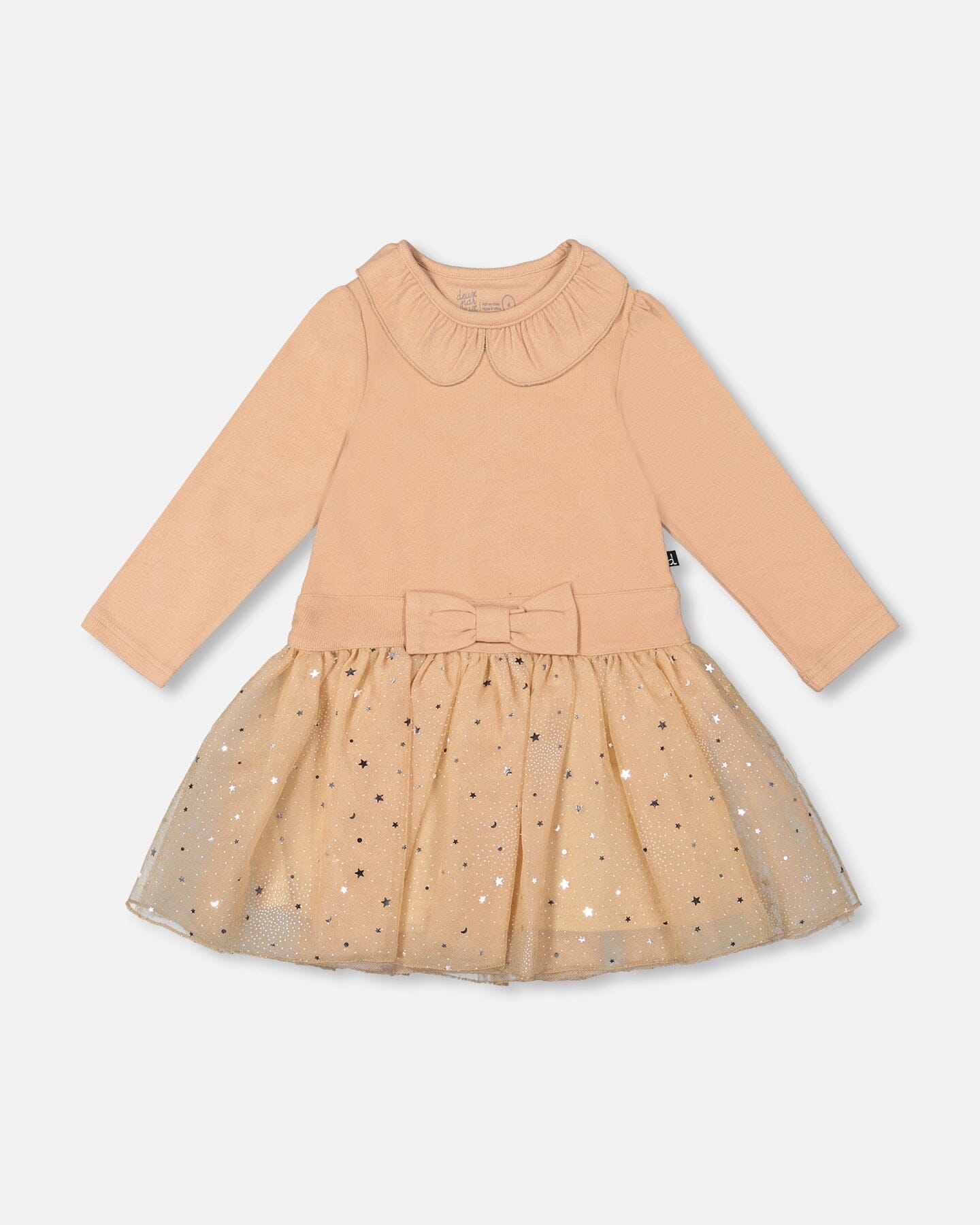 Bi-Material Dress With Glittering Skirt Beige - Image 14