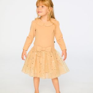 Alternative view of Bi-Material Dress With Glittering Skirt Beige
