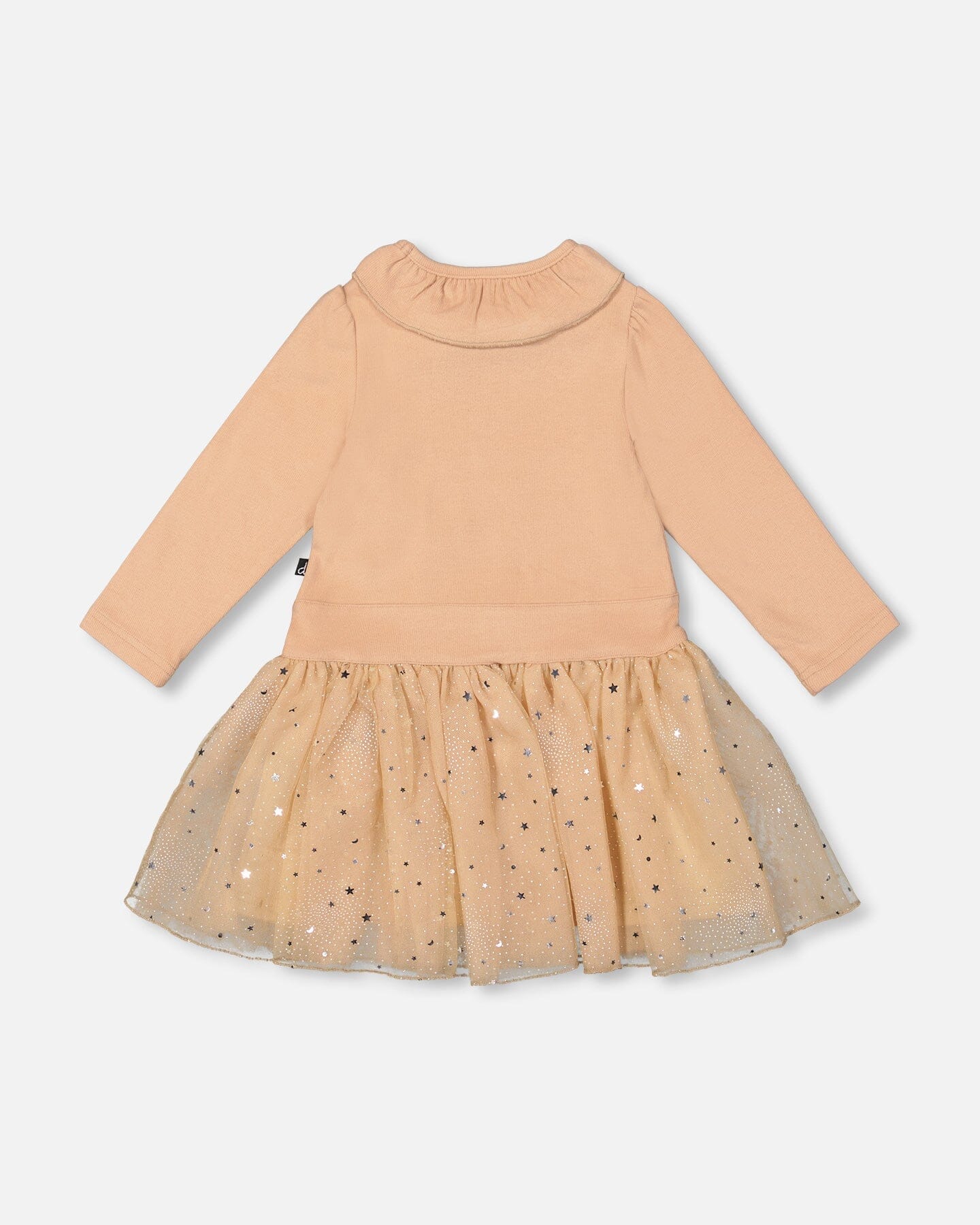 Bi-Material Dress With Glittering Skirt Beige - Image 3