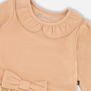 Bi-Material Dress With Glittering Skirt Beige - Image 4