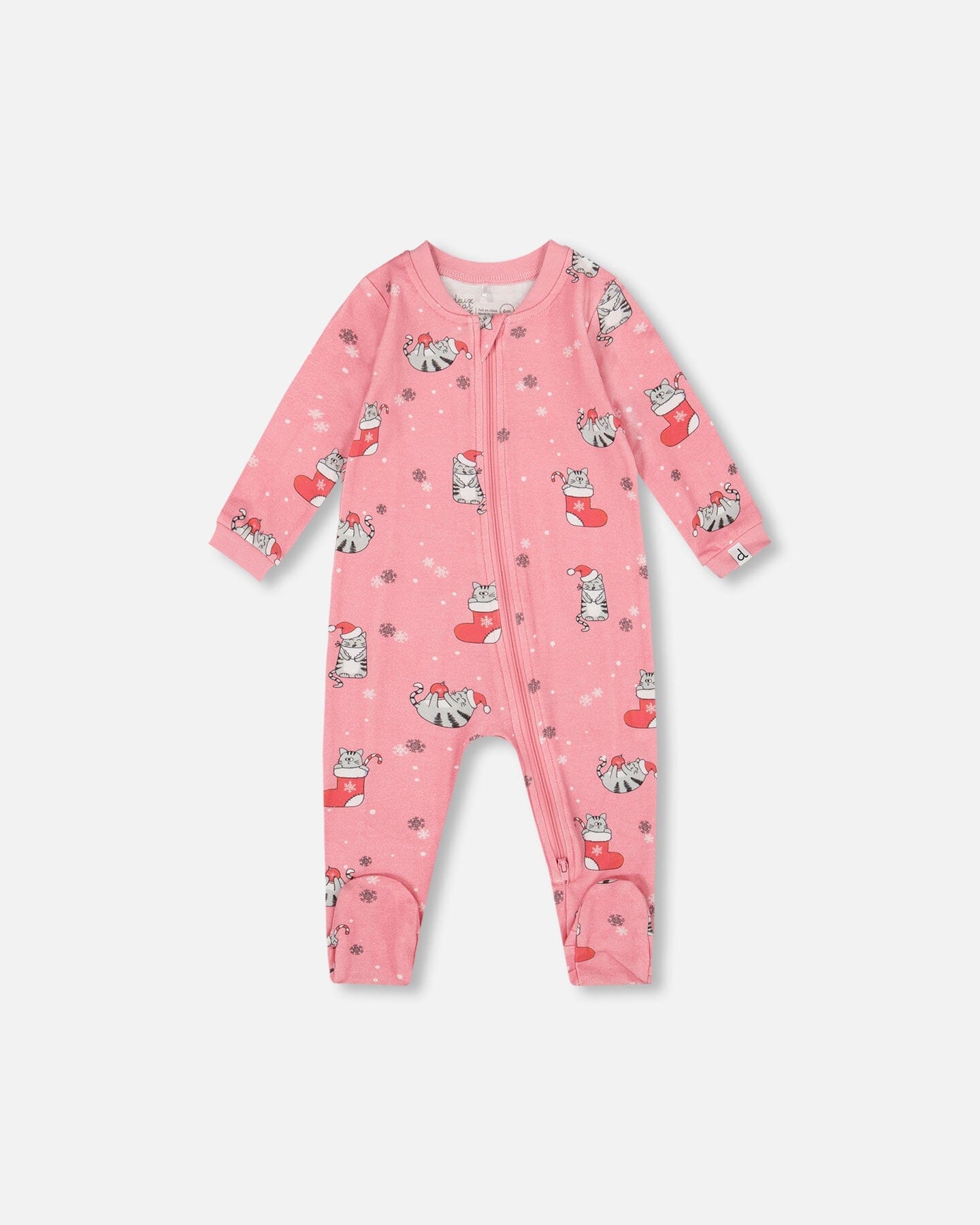 One-Piece Organic Cotton Pajama Pink Cat Print - Image 9