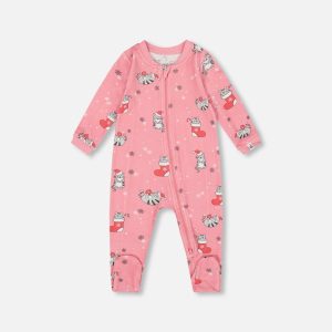 One-Piece Organic Cotton Pajama Pink Cat Print - Image 10