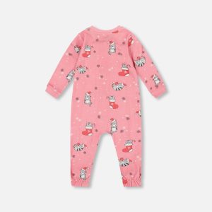 One-Piece Organic Cotton Pajama Pink Cat Print - Image 2