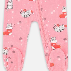 One-Piece Organic Cotton Pajama Pink Cat Print - Image 3