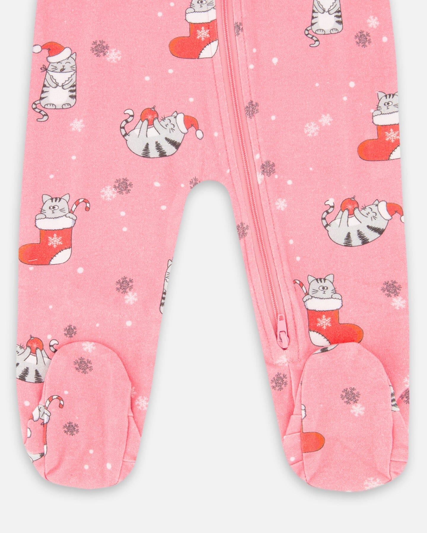 One-Piece Organic Cotton Pajama Pink Cat Print - Image 3