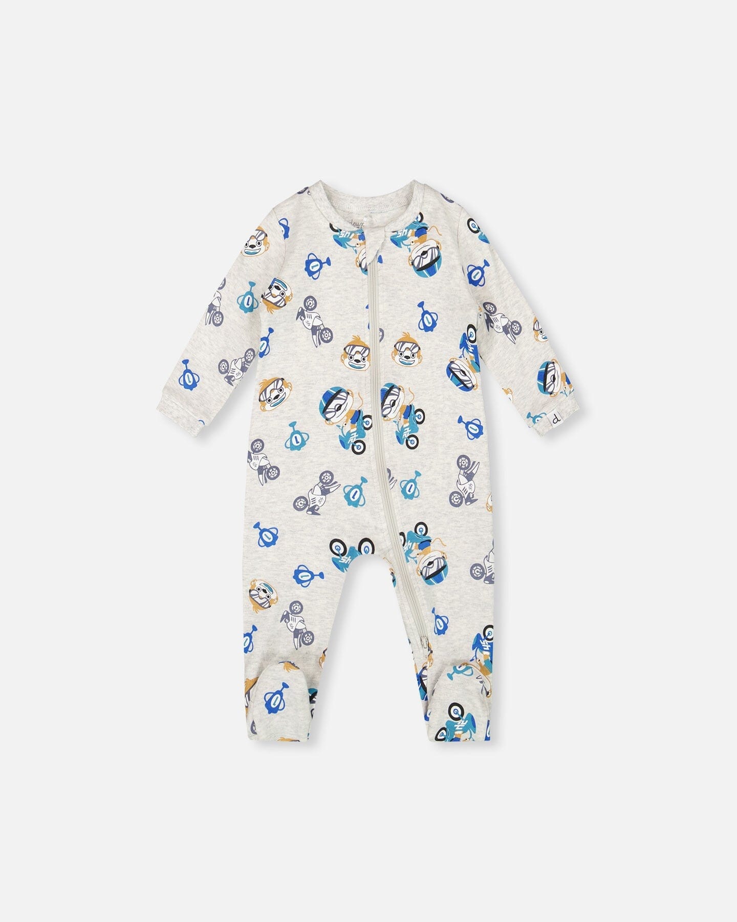 One-Piece Organic Cotton Pajama Beige Monkey Print - Image 5