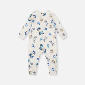 One-Piece Organic Cotton Pajama Beige Monkey Print - Image 2