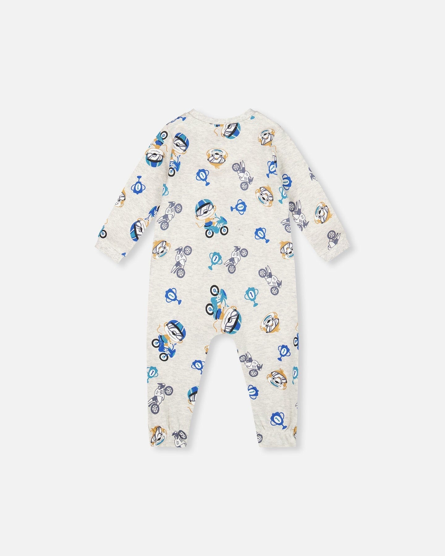 One-Piece Organic Cotton Pajama Beige Monkey Print - Image 2
