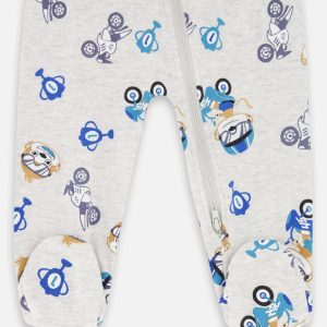 One-Piece Organic Cotton Pajama Beige Monkey Print - Image 3