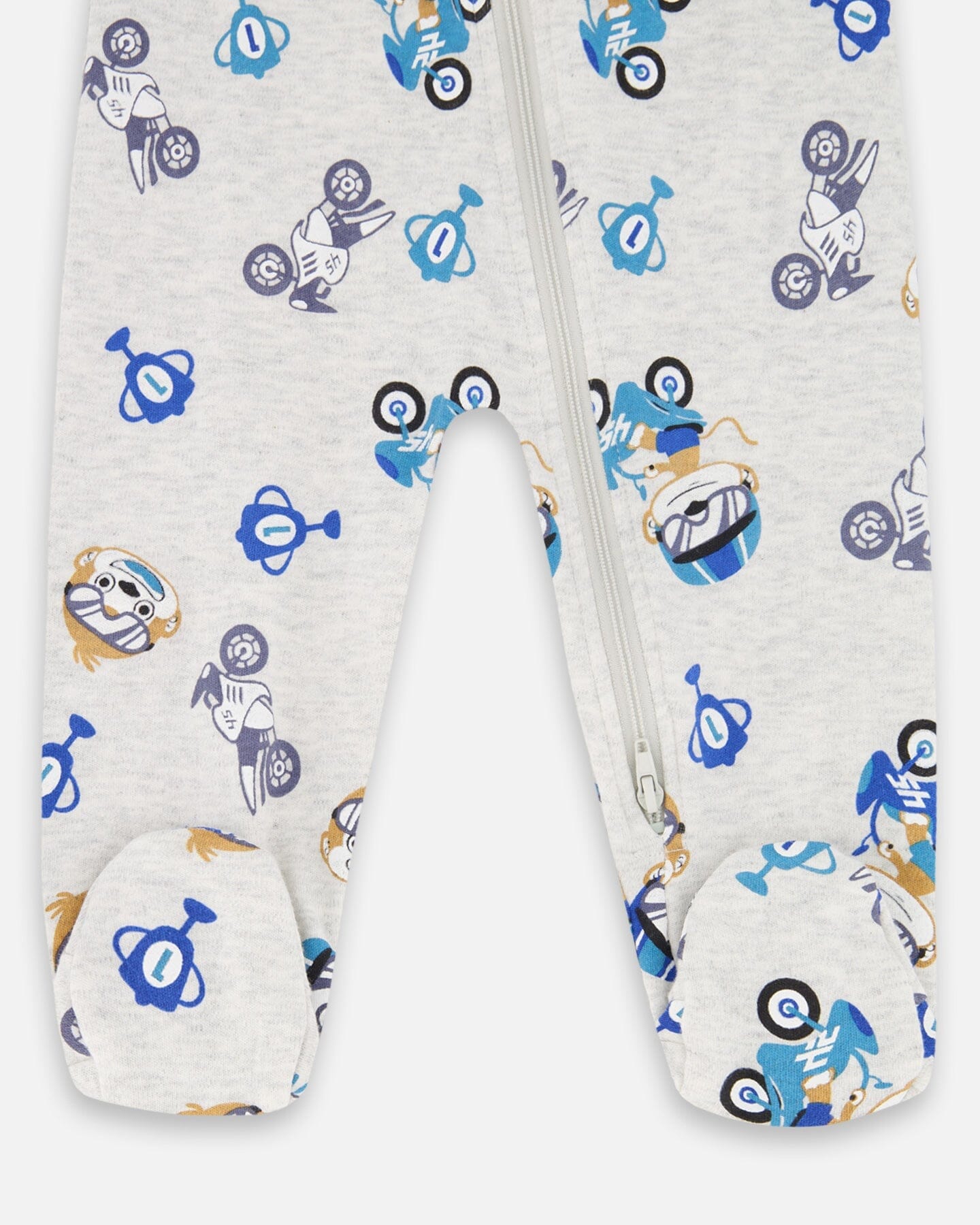 One-Piece Organic Cotton Pajama Beige Monkey Print - Image 3