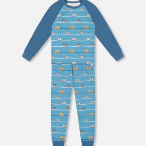 Two-Piece Organic Cotton Pajama Set Blue Dog Print - Image 13