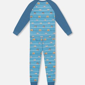 Two-Piece Organic Cotton Pajama Set Blue Dog Print - Image 3
