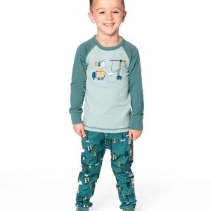 Alternative view of Two-Piece Organic Cotton Pajama Set Teal Construction Print