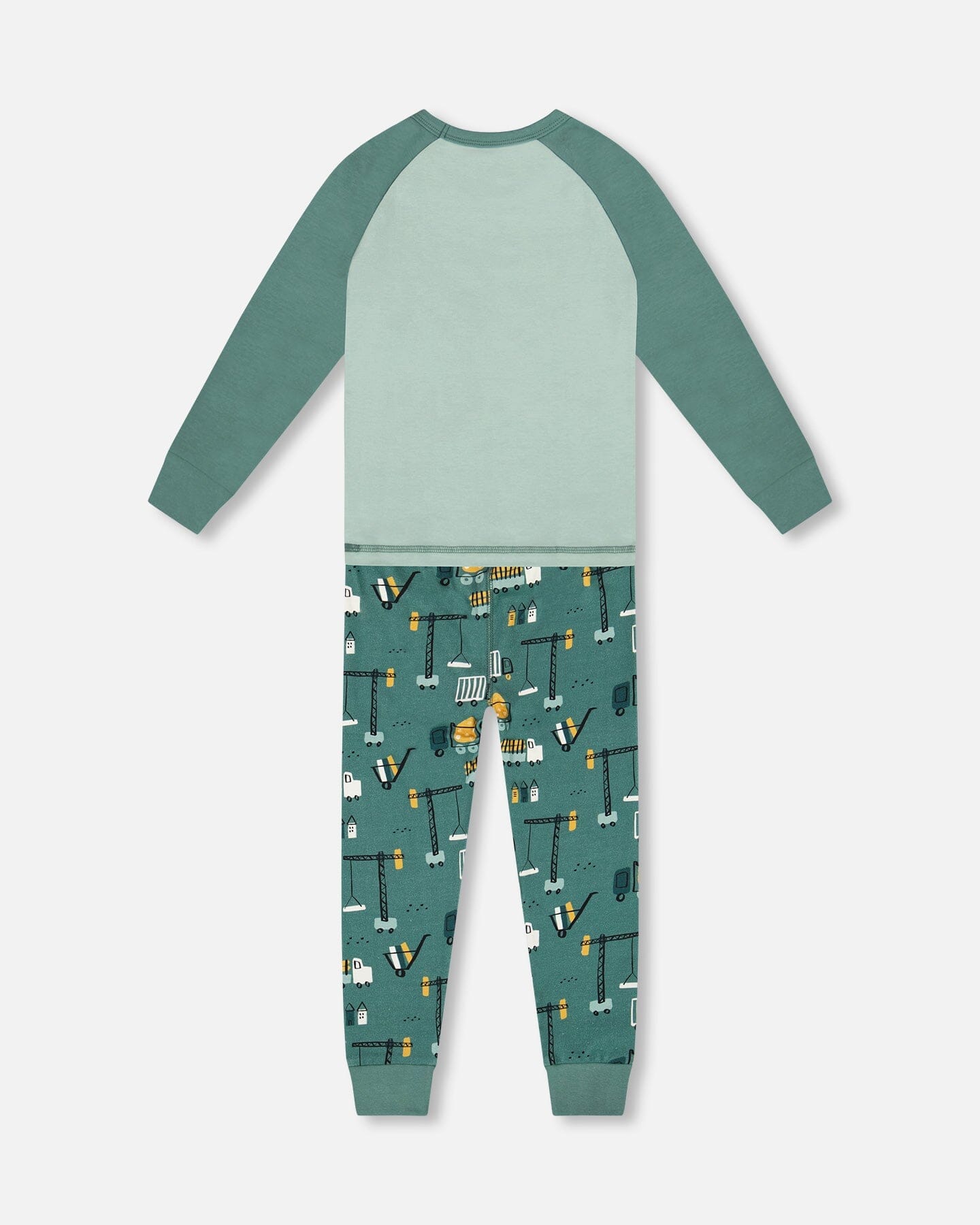 Two-Piece Organic Cotton Pajama Set Teal Construction Print - Image 3