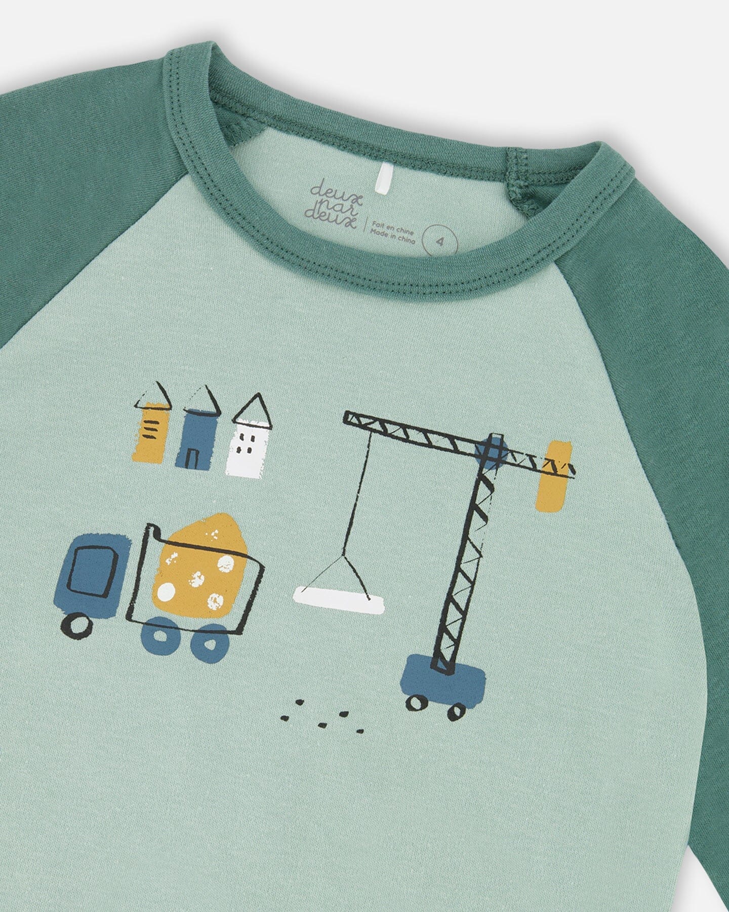 Two-Piece Organic Cotton Pajama Set Teal Construction Print - Image 4